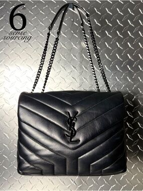 Saint Laurent YSL Quilted Chevron LouLou Small Chain Bag in Black